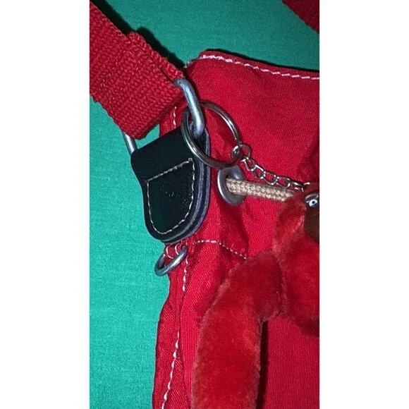 KIPLING VINTAGE Y2K RED Messenger Travel Cross Body W/ Monkey Fuzzy Key Chain - Picture 7 of 16
